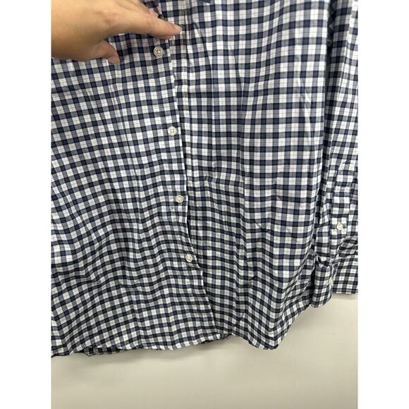 Nautica Dark Blue Plaid Stretch Button Up Dress Shirt Mens 15 32/33 M Adj Collar - Picture 5 of 8